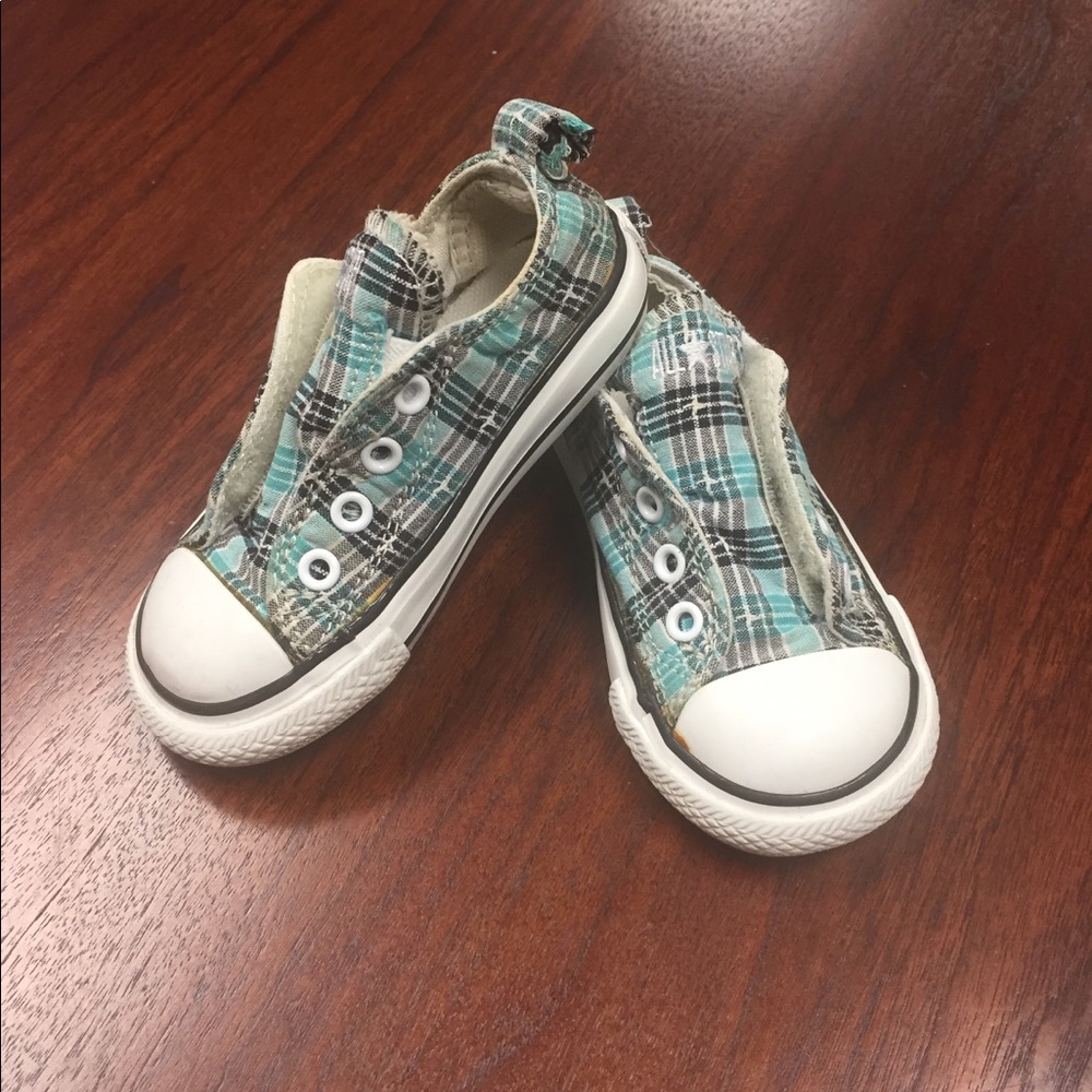 Converse All Stars infant 6 teal & black plaid